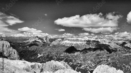 Dolomite Mountains aerial view from Marmolada, Italy © jovannig