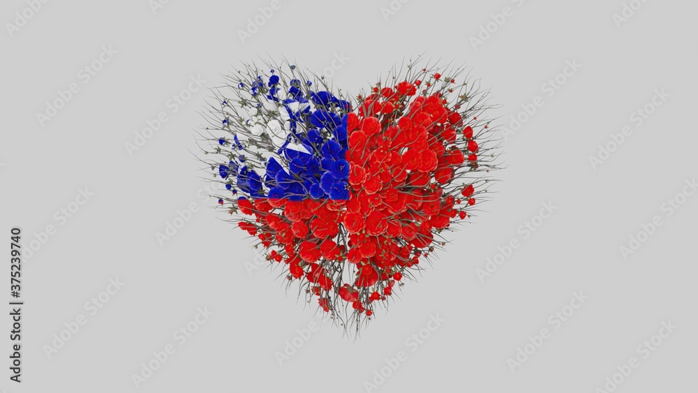 Taiwan. National Day. 10 October. Heart shape made out of flowers on white background.