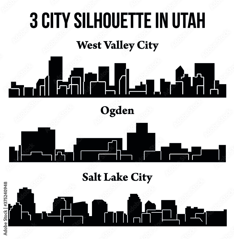 3 city silhouette in Utah ( Salt Lake City, West Valley City, Ogden )