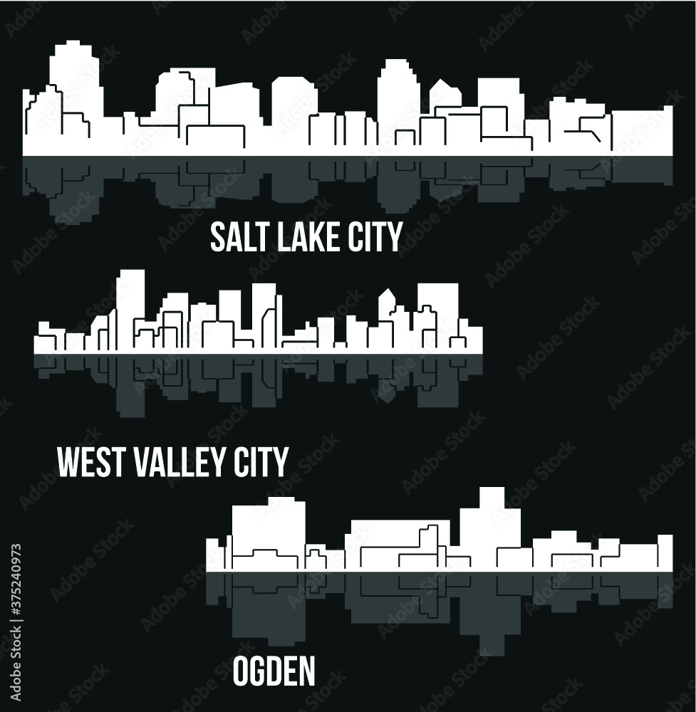 3 city silhouette in Utah ( Salt Lake City, West Valley City, Ogden )
