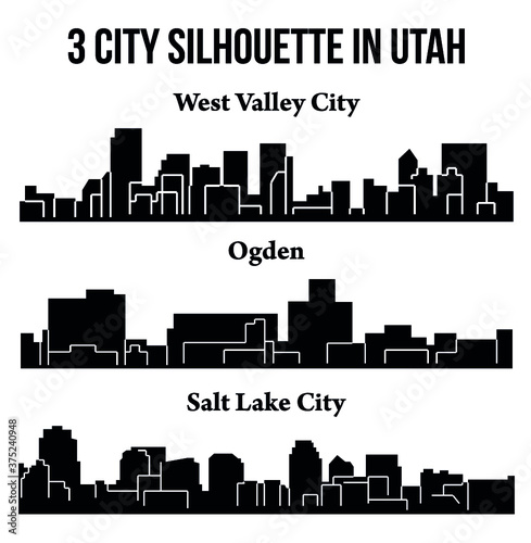 3 city silhouette in Utah ( Salt Lake City, West Valley City, Ogden )