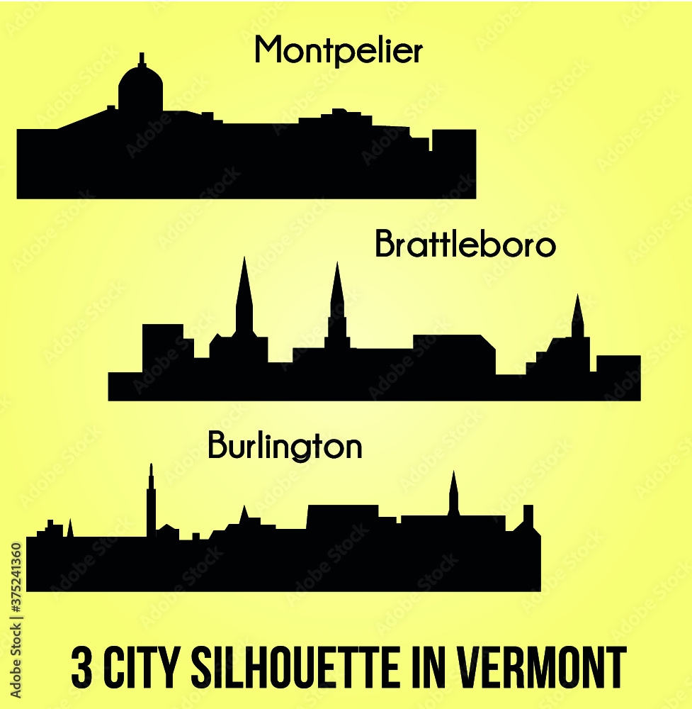 3 city silhouette in Vermont ( Montpelier, Brattleboro, Burlington )