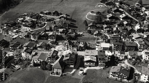 Aerial panoramic view of Sappada Dolomite Town, Italian Alps photo