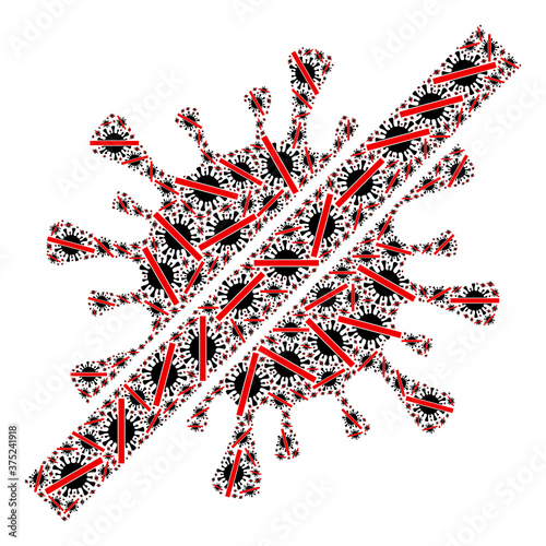 Fractal combination remove coronavirus. Raster mosaic is done with randomized remove coronavirus parts. Flat raster design on a white background.