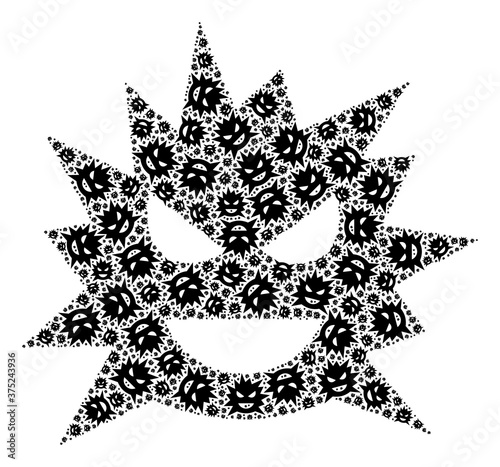 Recursive mosaic virus cell. Raster mosaic is organized with random virus cell elements. Flat raster design on a white background.