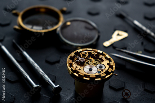 Watchmaker's workshop, mechanical watch repair. SPecial repair kit