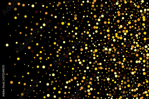 Festive background with falling glitter confetti, golden dust on black. Great for wedding invitations, party posters, christmas, new year and birthday cards.