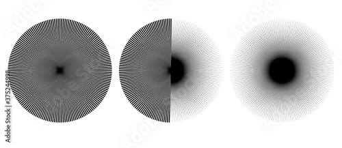 Radial burst lines circular element or background. Starburst or sunburst graphics as icon or logo.