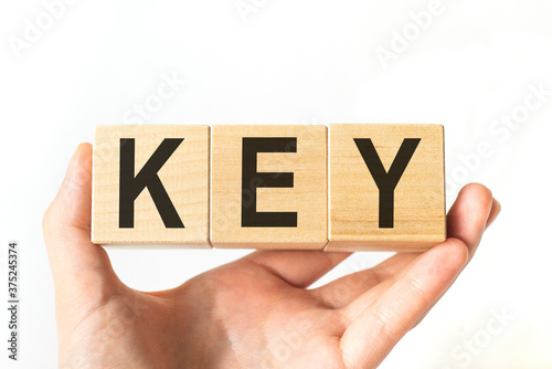 Wallpaper Mural Hand holds wooden cubes with letters KEY. Business concept image. Torontodigital.ca