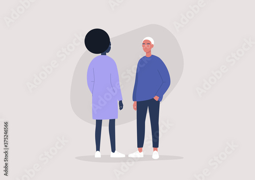 A conversation between two young characters, daily routine, a communication concept