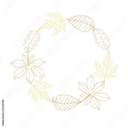 Round wreath of orange and yellow autumn tree leaves simple ornament vector illustration in doodle style for invitations, posters, cards, fall Thanksgiving, Halloween holidays design