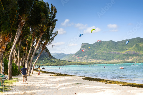 tropical beach with palm trees and beach