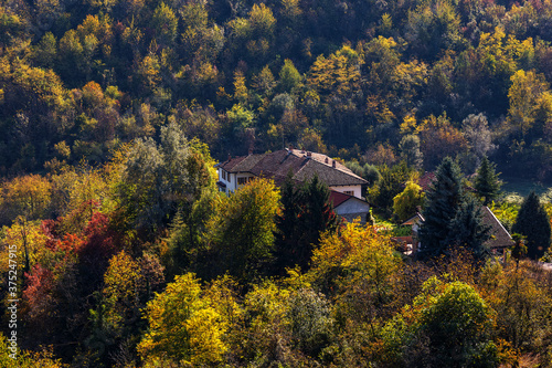 Rural house among colorful trees in Piedmont, Italy. © Rostislav Glinsky