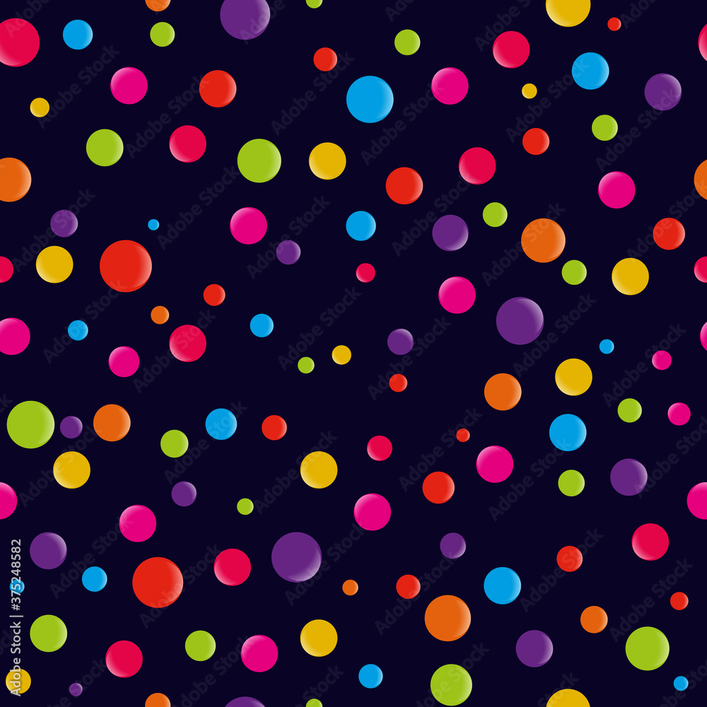 Bright geometric pattern of multicolored balls on a dark background. Bright geometric pattern of multicolored balls on a dark background.