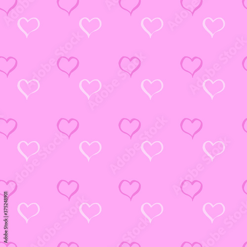 seamless pattern, multi-colored hearts drawn by hand on a pink background