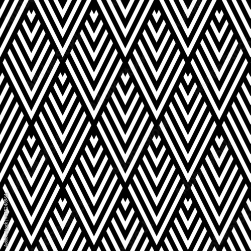 Seamless monochrome vector graphic of art deco design with a tessellation of diamond shapes.