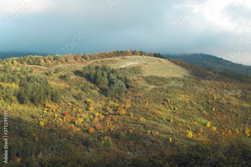 autumn landscape with mountains. La Via degli Dei, Tuscany.