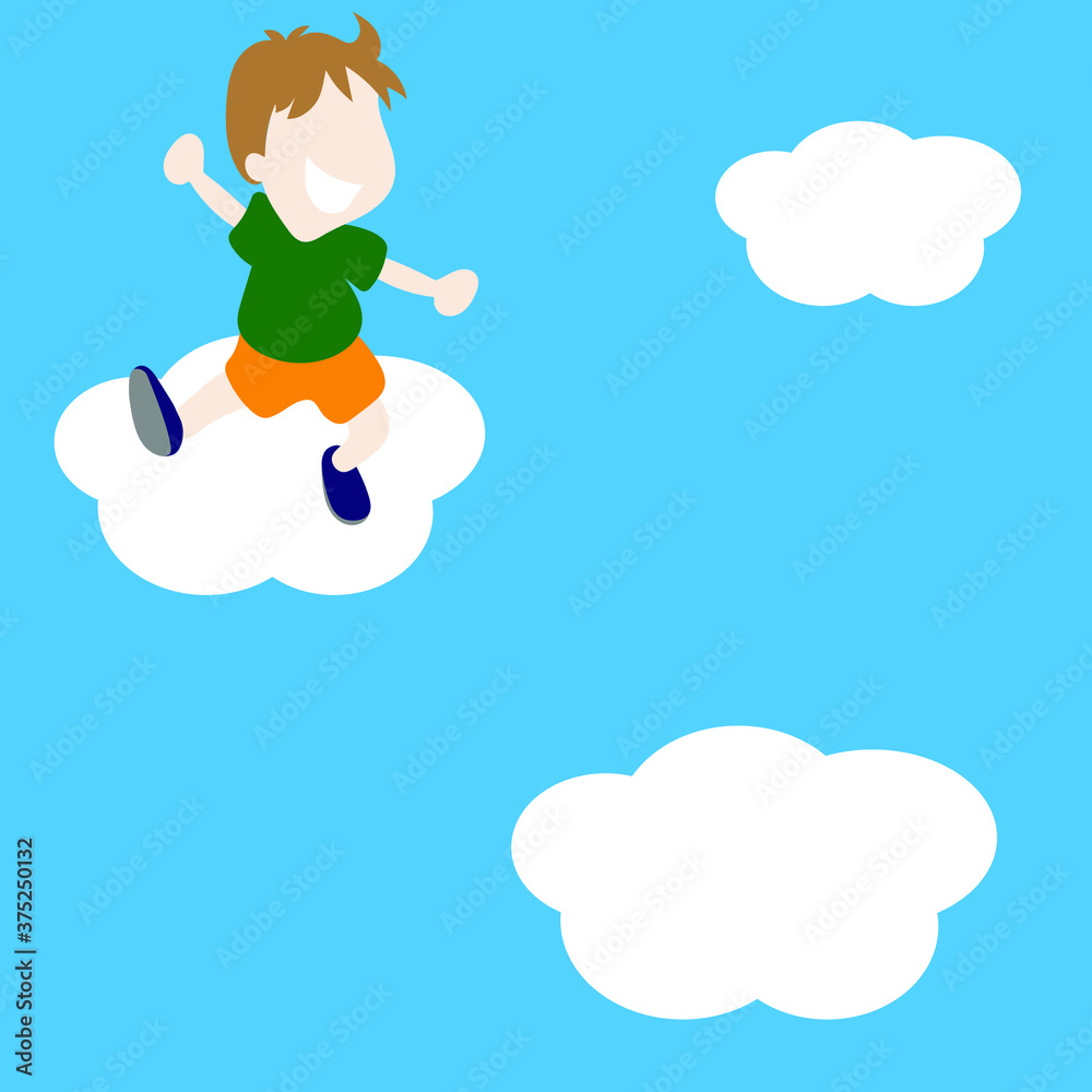 Fototapeta premium Child jumping on a cloud in the sky