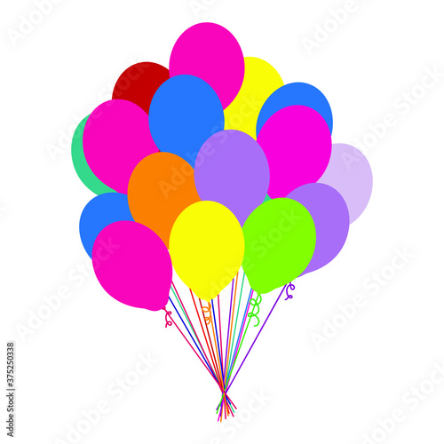A bunch of multi-colored balloons on a white background