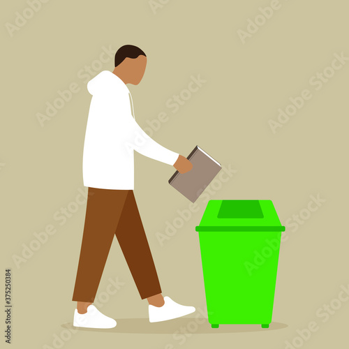Male character throws a book into the bin