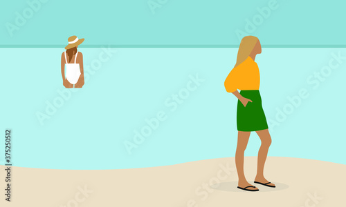 Two female characters on the seashore