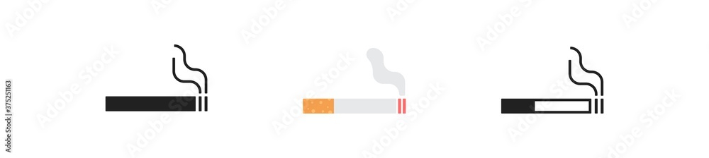 Cigarette, simple icon set. Tabbacco smoke concept illustration in vector flat