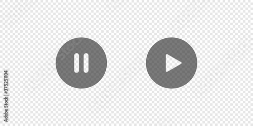 Play and pause simple isolated button, icon set on transparent background. Video symbol concept in vector flat