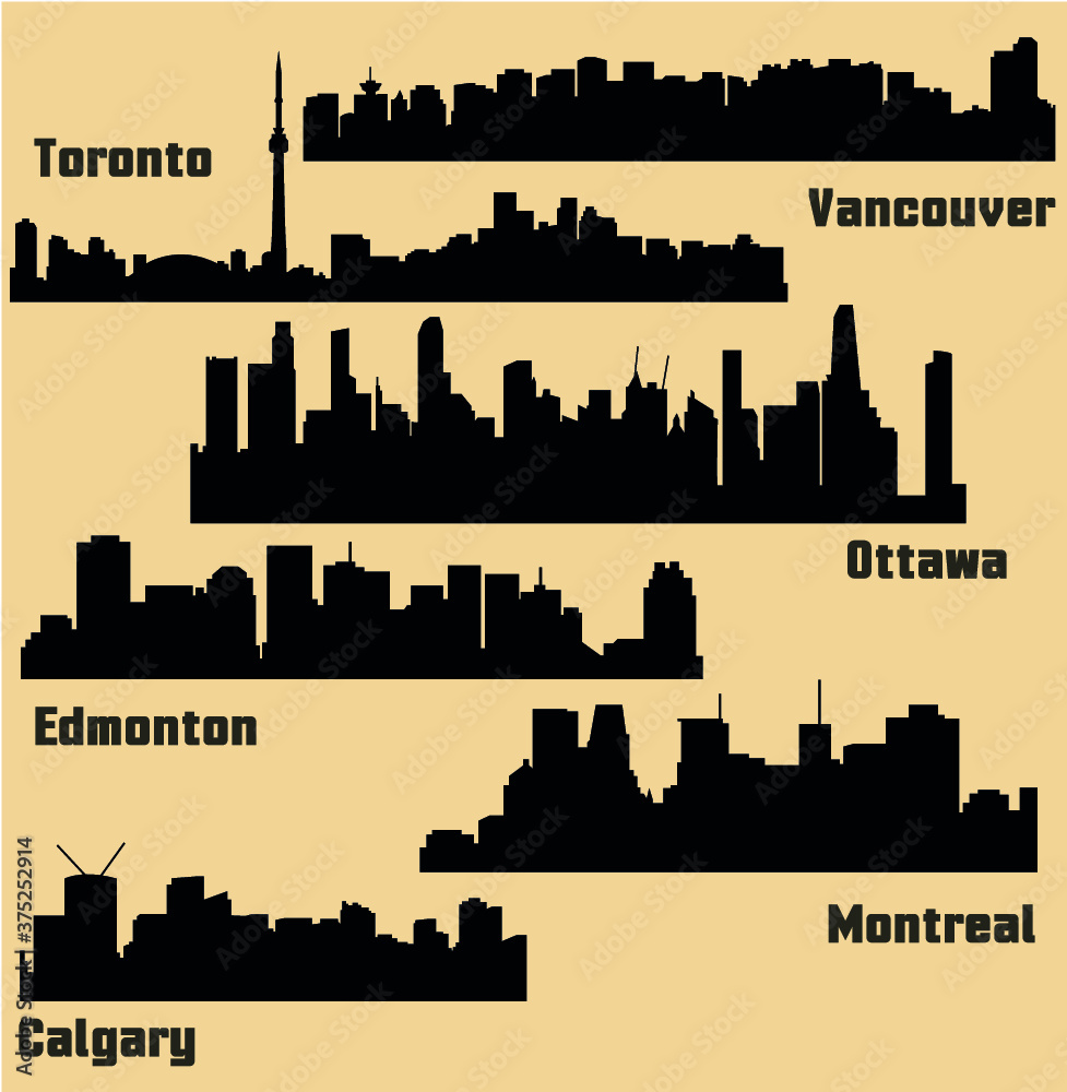 Fototapeta premium Set of 6 Cities of Canada (Ottawa, Montreal, Toronto, Calgary, Vancouver, Edmonton) 