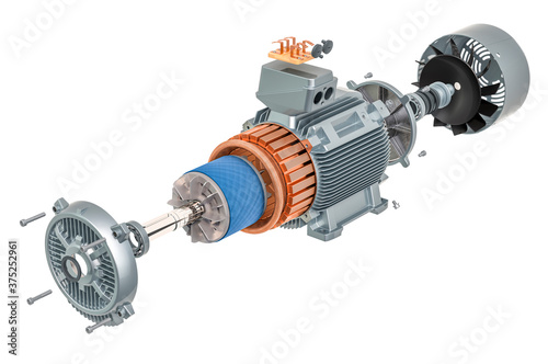 Parts of industrial electric motor, 3D rendering