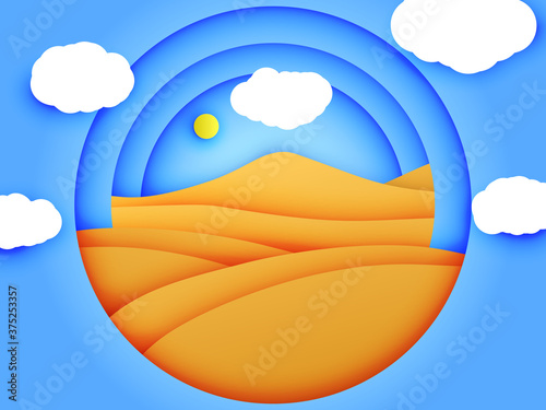 Illustration of a hot desert with clouds
