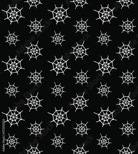 Vector seamless pattern of white hand drawn doodle sketch spider web isolated on black background