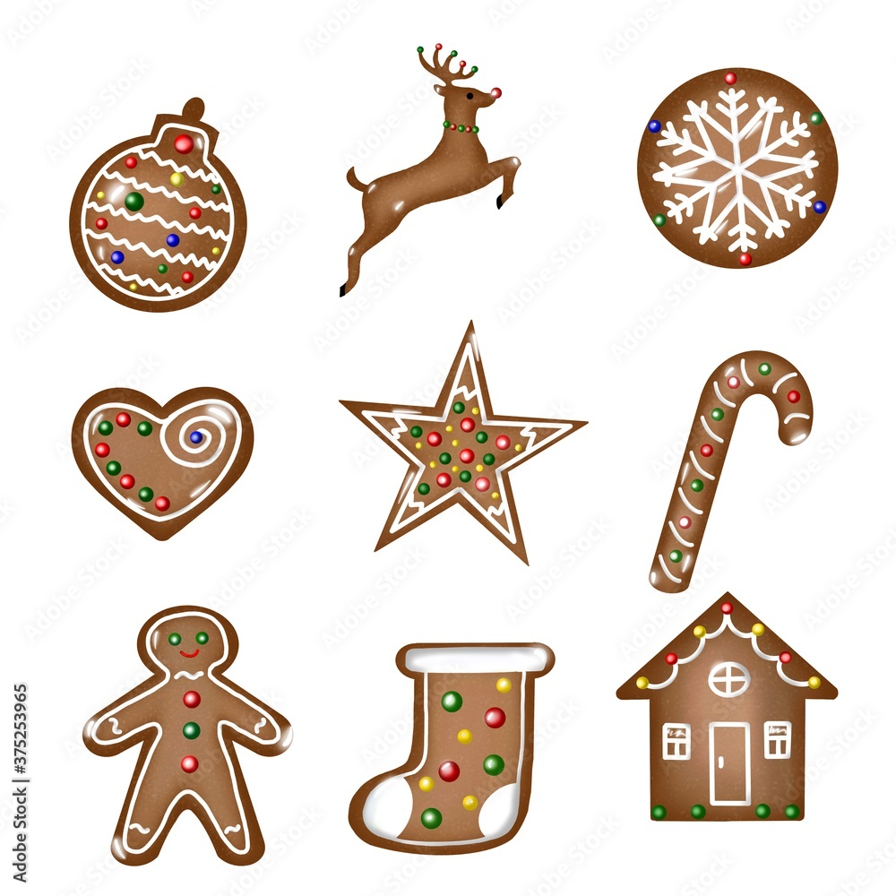 Fototapeta premium set Christmas gingerbread cookies