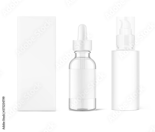 Dropper bottle with gel bottle mockup isolated on white background. Vector illustration. Сan be used for cosmetic, medical and other needs. EPS10.	