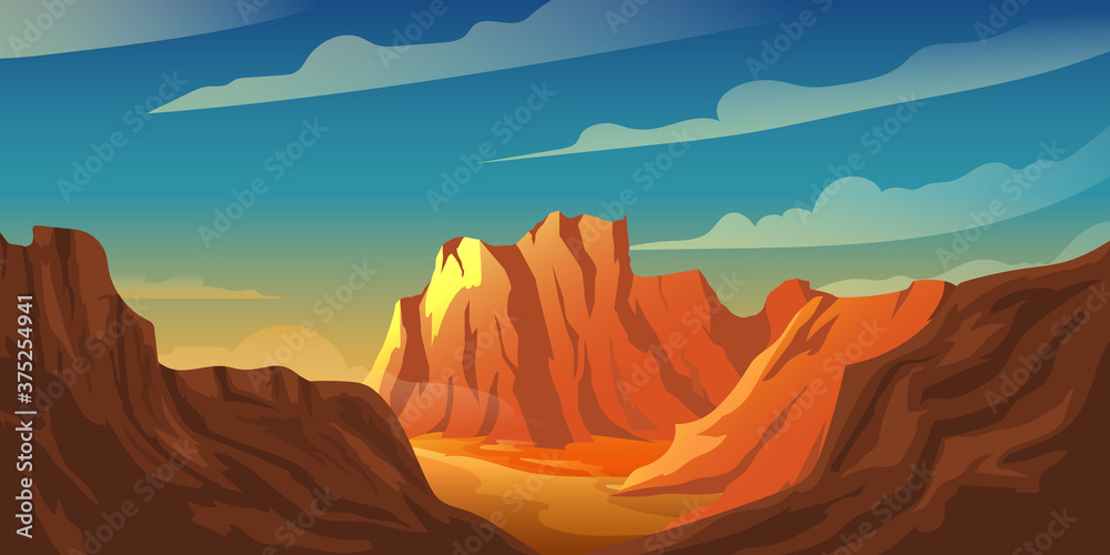 Background illustration of sunset mountain cliff in the desert