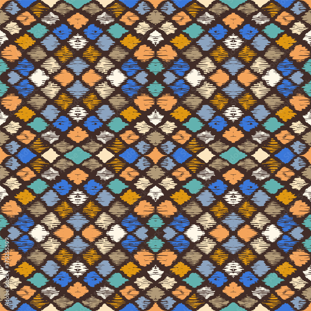 Ikat geometric folklore ornament with diamonds. Tribal ethnic vector texture. Seamless striped pattern in Aztec style. Folk embroidery. Indian, Scandinavian, Gypsy, Mexican, African rug. Ikat geometric folklore ornament with diamonds. Tribal ethnic vector texture. Seamless striped pattern in Aztec style. Folk embroidery. Indian, Scandinavian, Gypsy, Mexican, African rug.