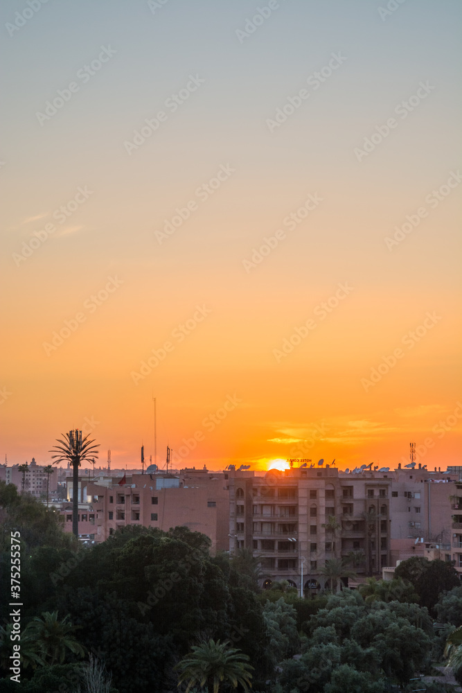 sunset over the city of Marrakech, Morocco