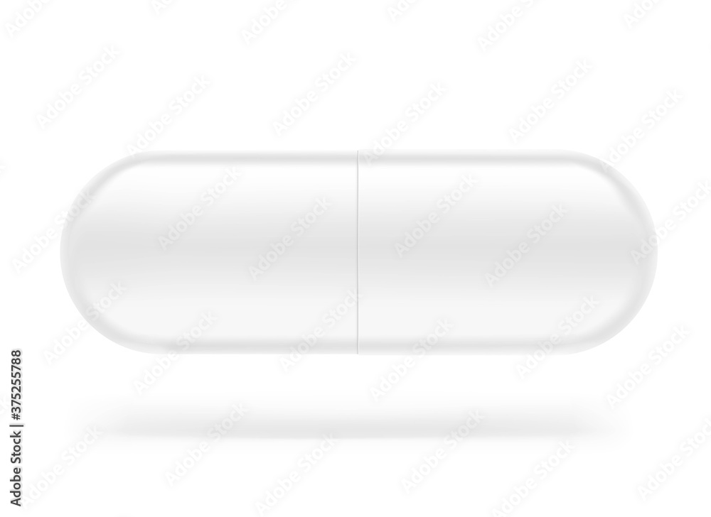 Realistic white capsule with two halves mockup. Vector illustration isolated on white background. Can be used for medical and cosmetic. EPS10. Realistic white capsule with two halves mockup. Vector illustration isolated on white background. Can be used for medical and cosmetic. EPS10.
