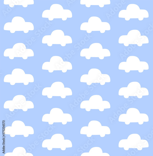 Vector seamless pattern of white hand drawn doodle sketch car silhouette isolated on blue background