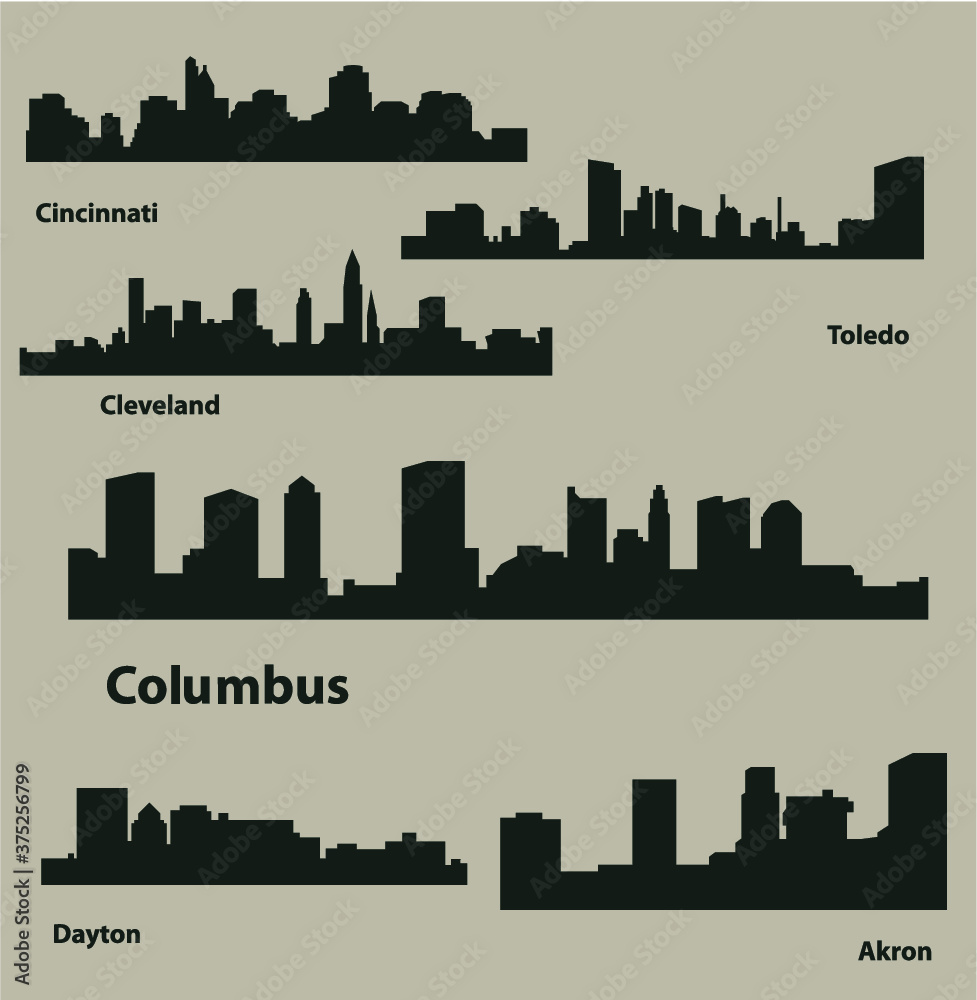 Cities in Ohio (Columbus, Akron, Toledo, Dayton, Cincinnati, Cleveland )