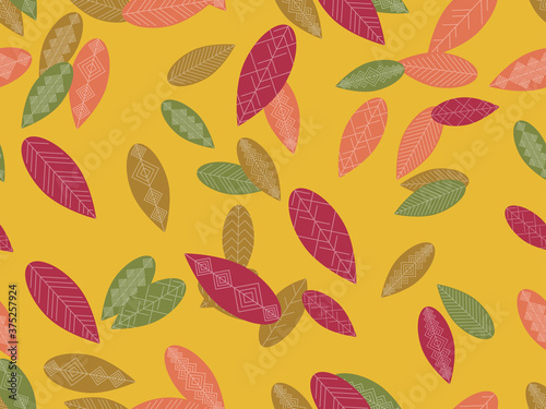 Autumn leaves seamless pattern. Falling leaves, leaf fall. Background for surfaces, printing on paper and fabric. Vector illustration
