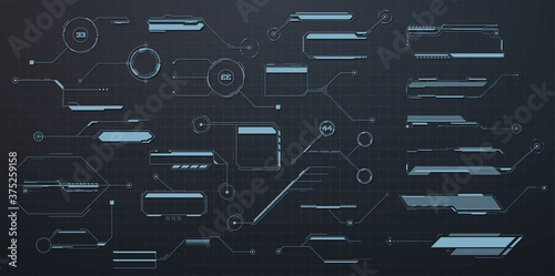 Callouts titles. Callout bar labels, information call box bars and modern digital info. Tech digital info boxes hud templates. Futuristic set advertising communication. Vector illustration
