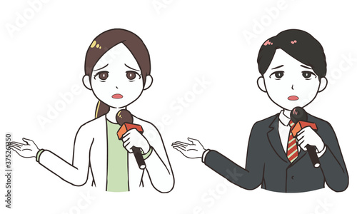 紹介で悲しむリポーター　上半身