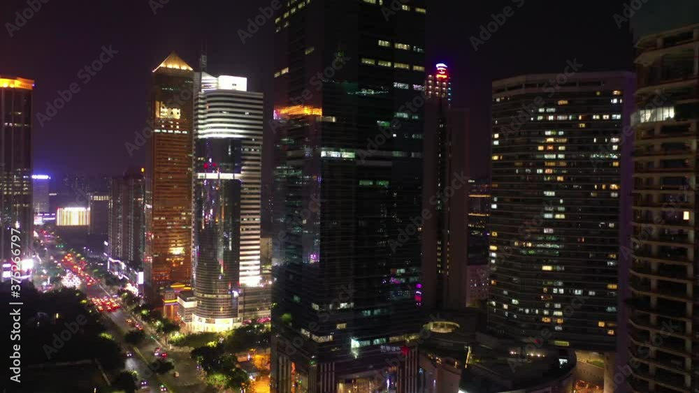 night illuminated guangzhou city downtown traffic street aerial panorama 4k china night illuminated guangzhou city downtown traffic street aerial panorama 4k china