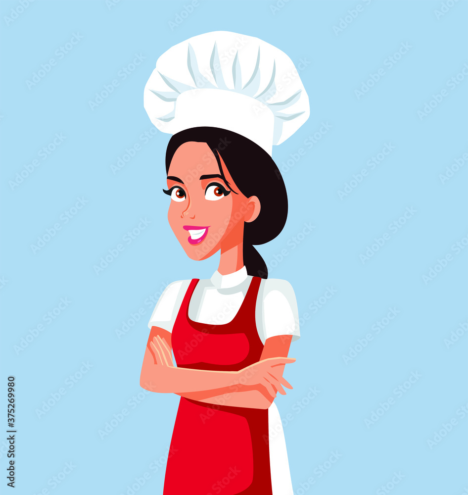 Smiling Female Chef Standing with Arms Crossed Smiling Female Chef Standing with Arms Crossed