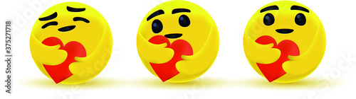 3d Care emoji for social network, 3d emoticon with a red heart with both hands, glossy eyes hugging, showing care