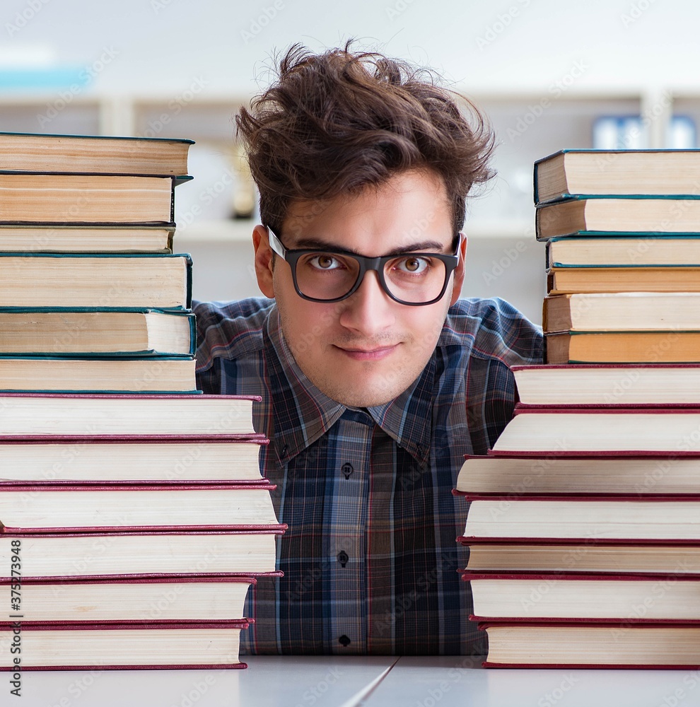 Nerd funny student preparing for university exams Nerd funny student preparing for university exams