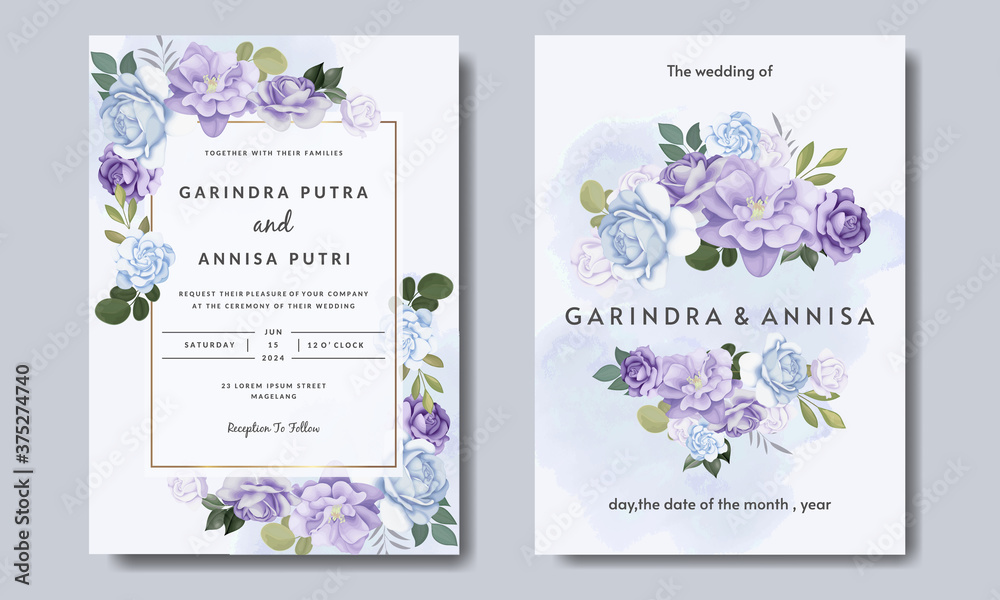  Beautiful colourful  floral frame wedding invitation card template Premium Vector