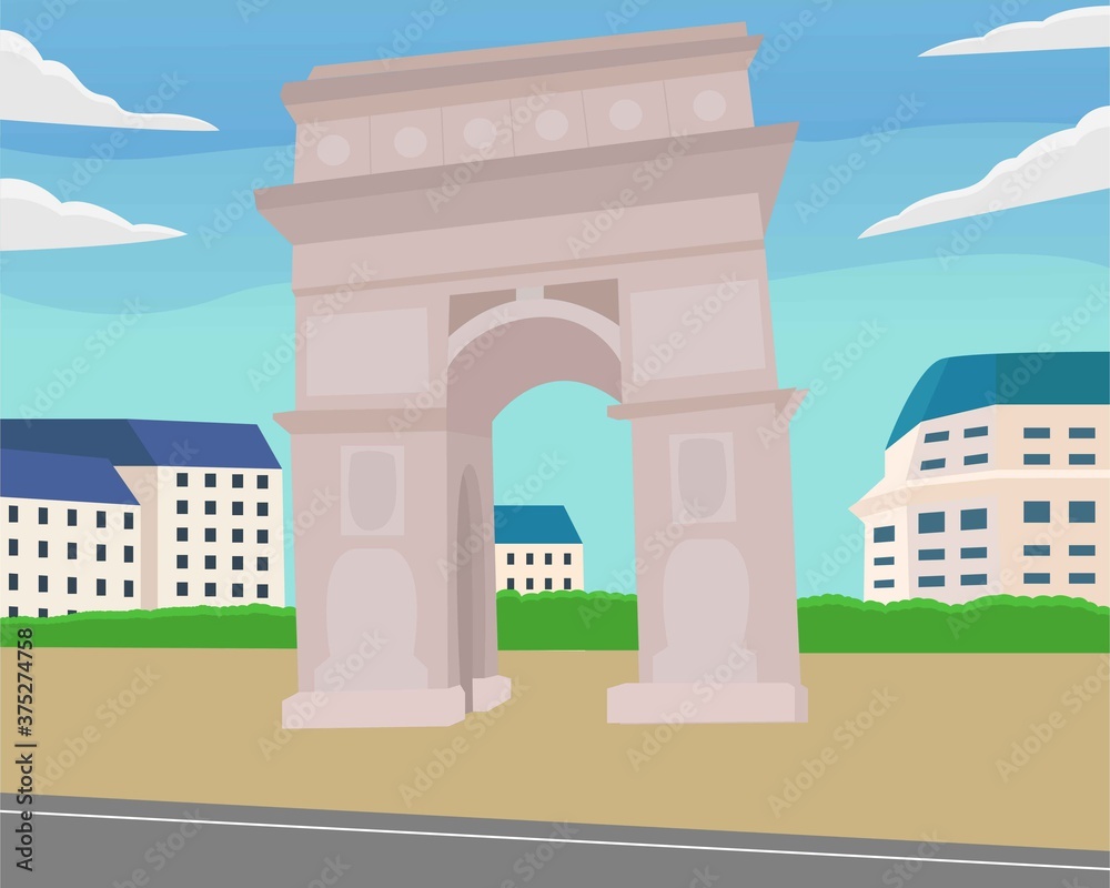 Obraz premium Illustration vector design of cityscape of arc de triomphe