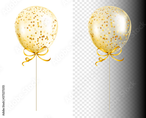 Transparent golden balloon with confetti vector illustration isolated