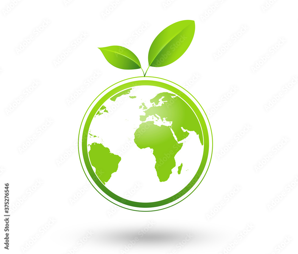 Green earth ,Green leaf art. Ecology concept. white background, illustration.
